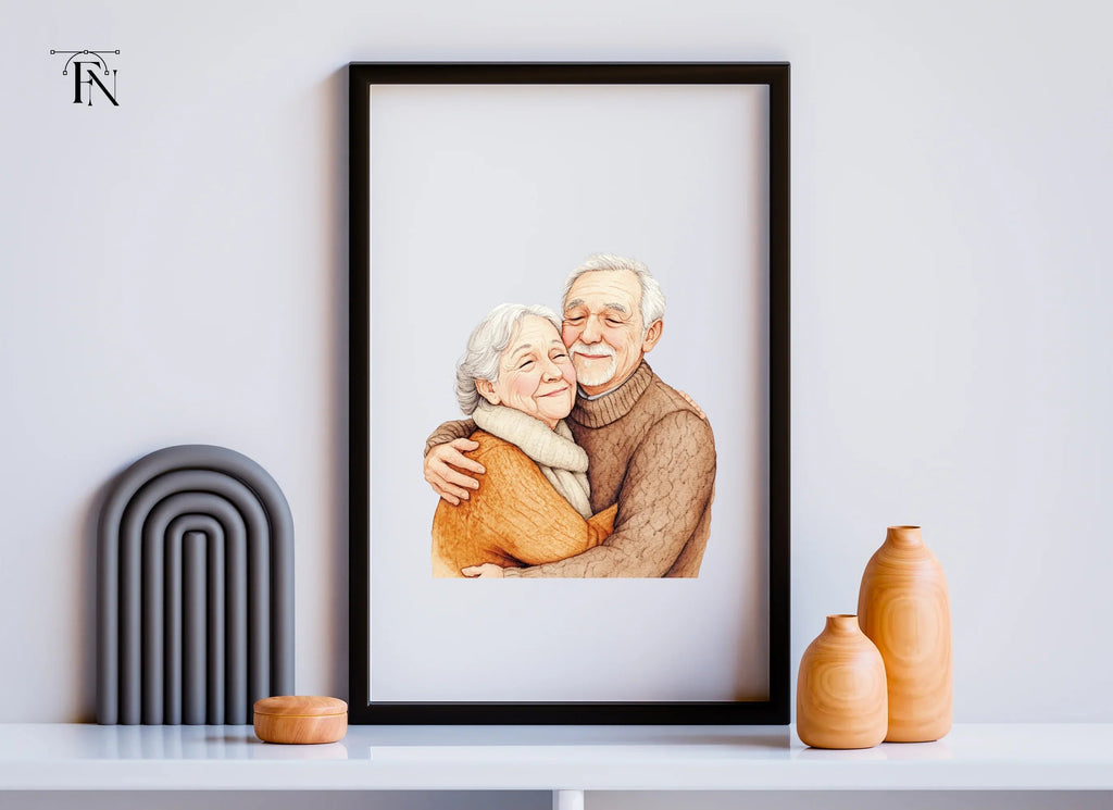 Happy Senior Couples Hugging Clipart Bundle