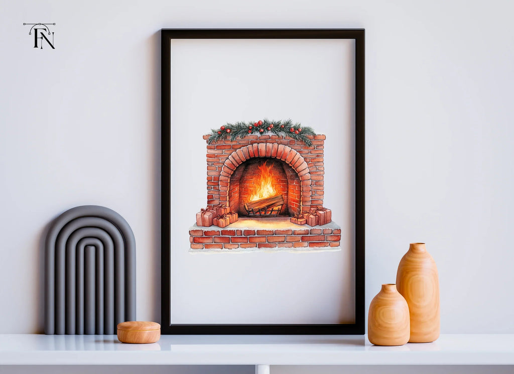 Festive Fireplace with Gifts Clipart Bundle