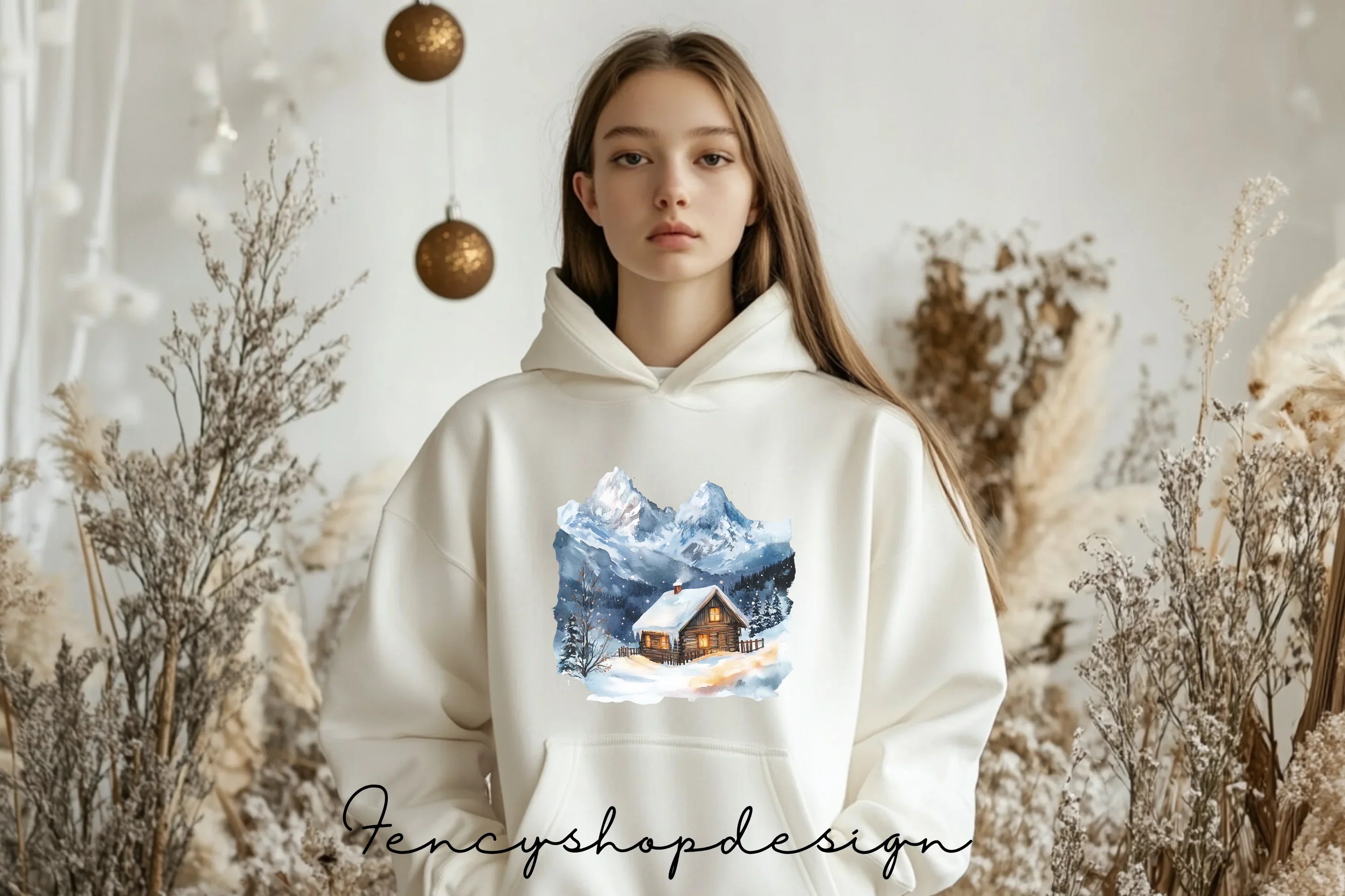 Snowy Mountain Cabin Clipart Bundle