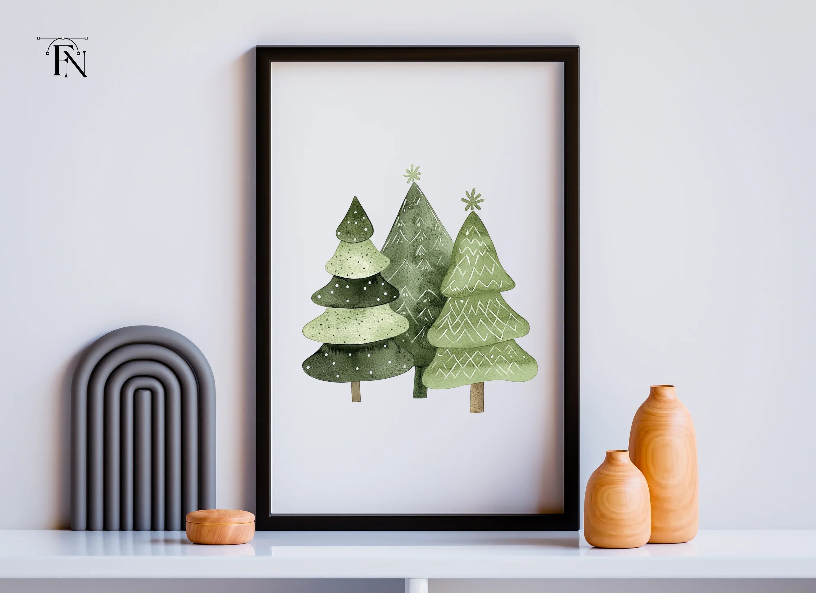 Green Christmas Trees Clipart Bundle