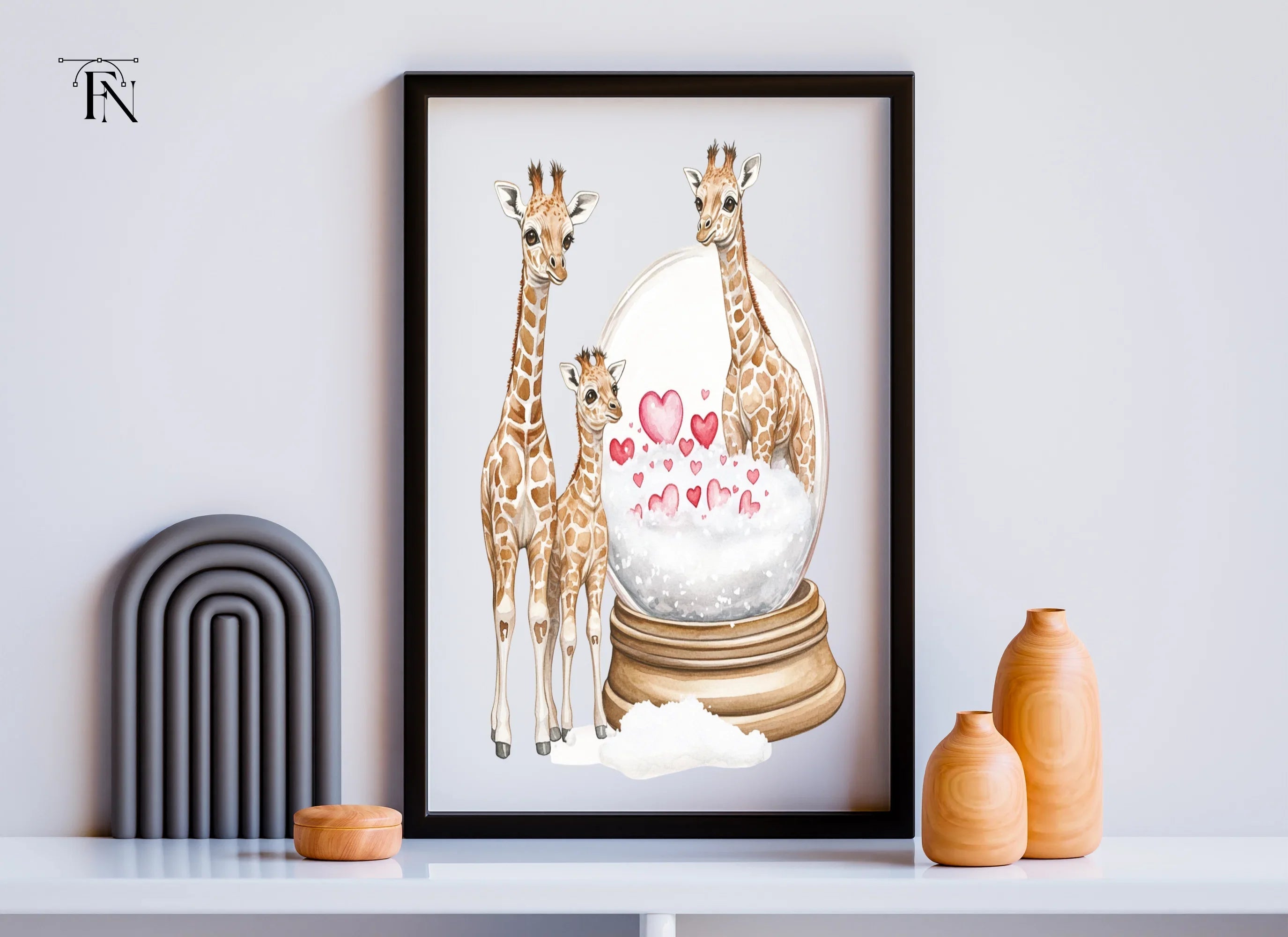 Giraffe Love Snow Globe Clipart Bundle
