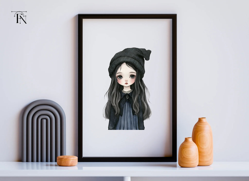 Cute Goth Girl with Beanie Clipart Bundle