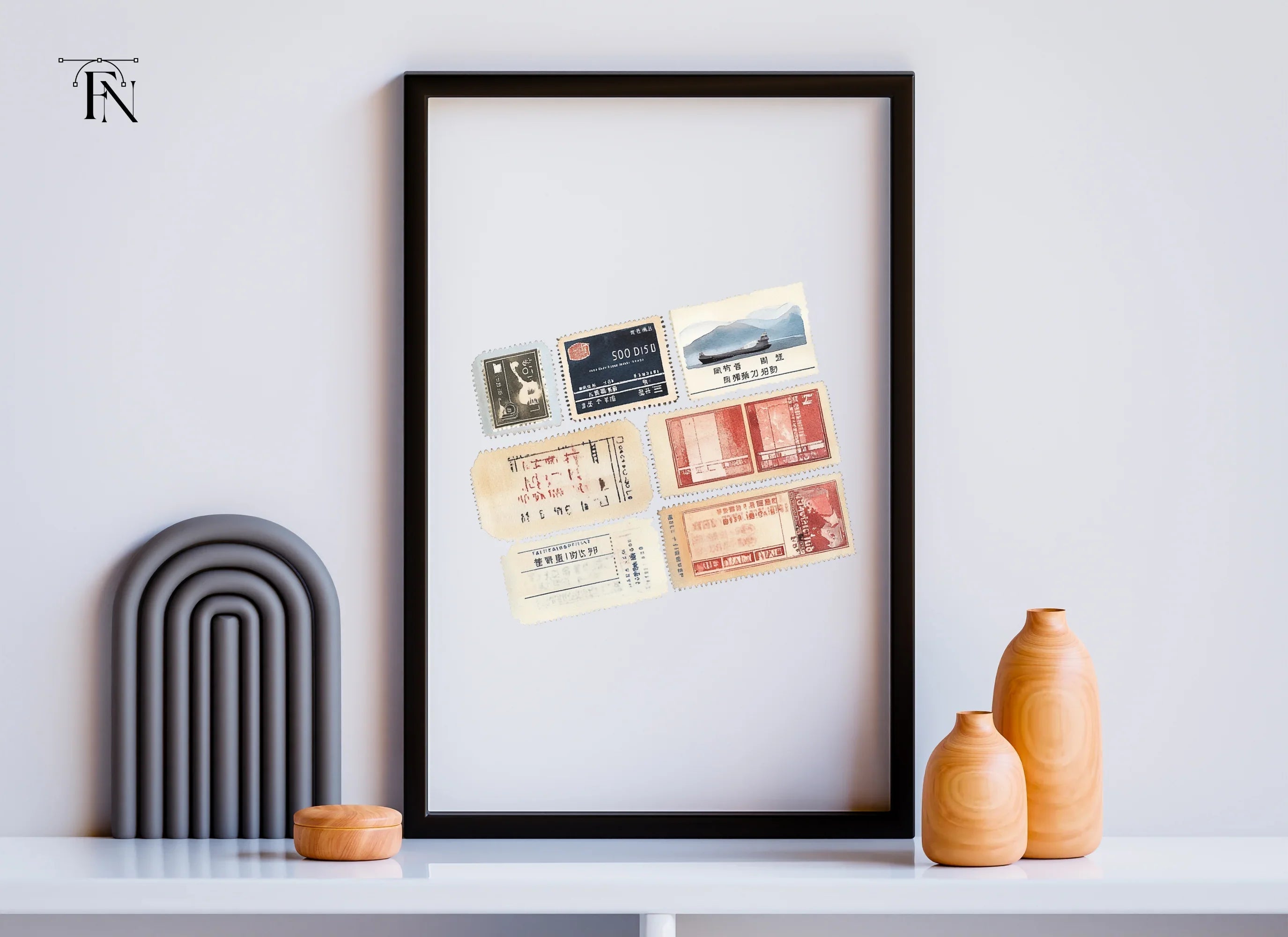 Vintage Asian Postage Stamps Clipart Bundle