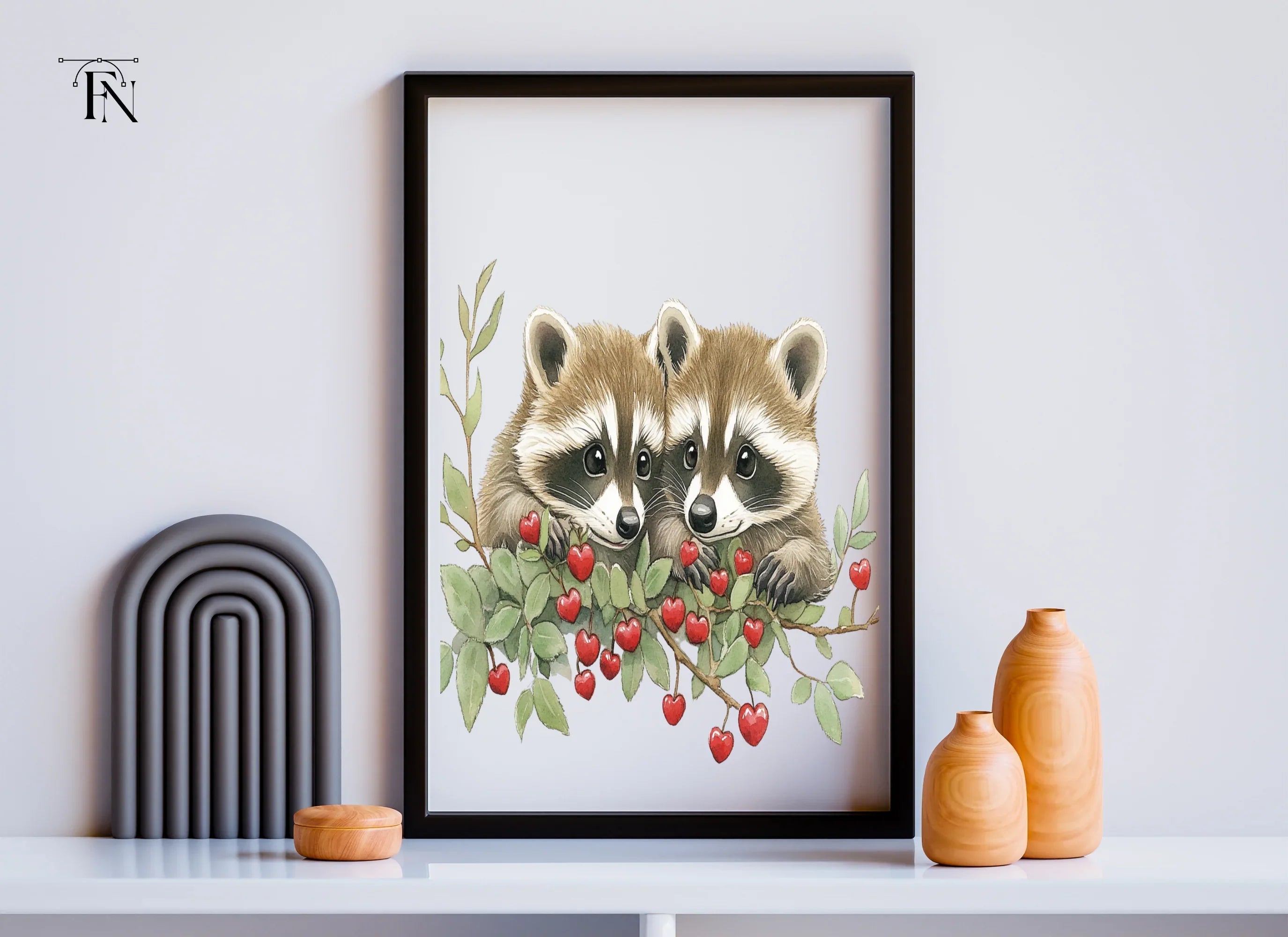 Sweet Raccoons with Berries Clipart Bundle