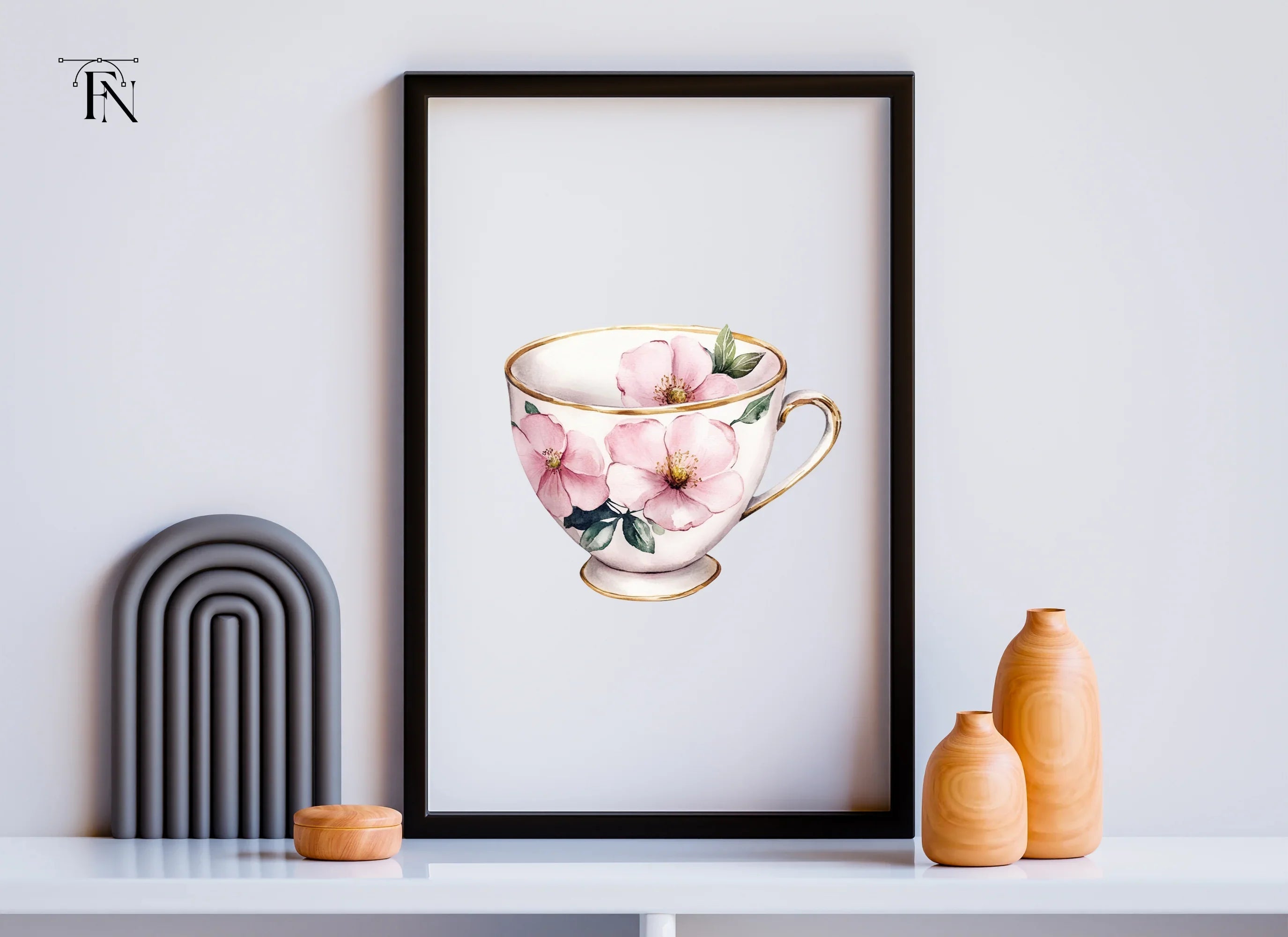 Pink Blossom Teacups Clipart Bundle