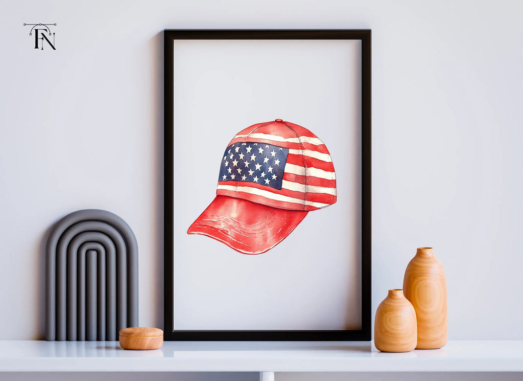 American Flag Baseball Hat Clipart Bundle