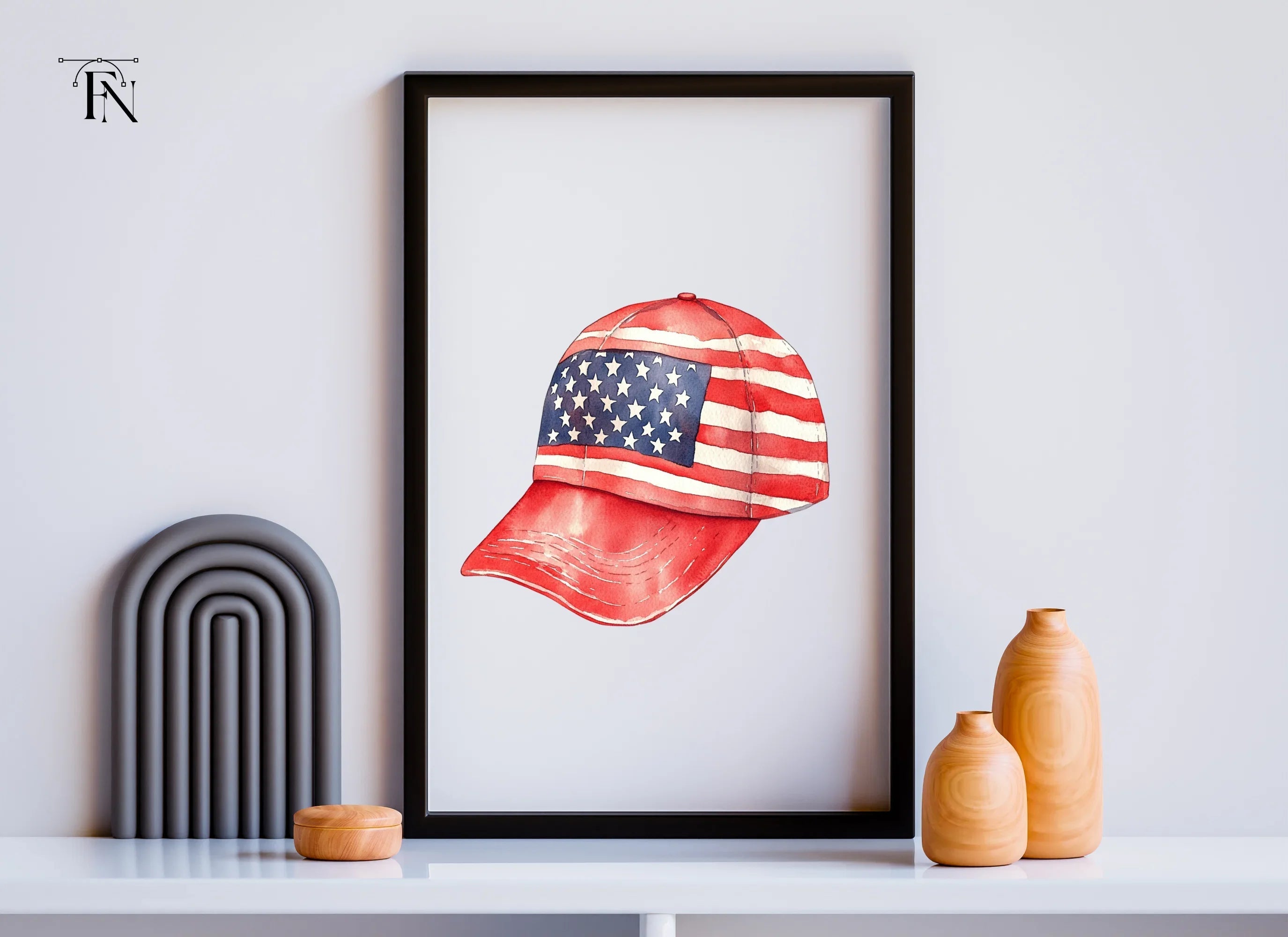 American Flag Baseball Hat Clipart Bundle