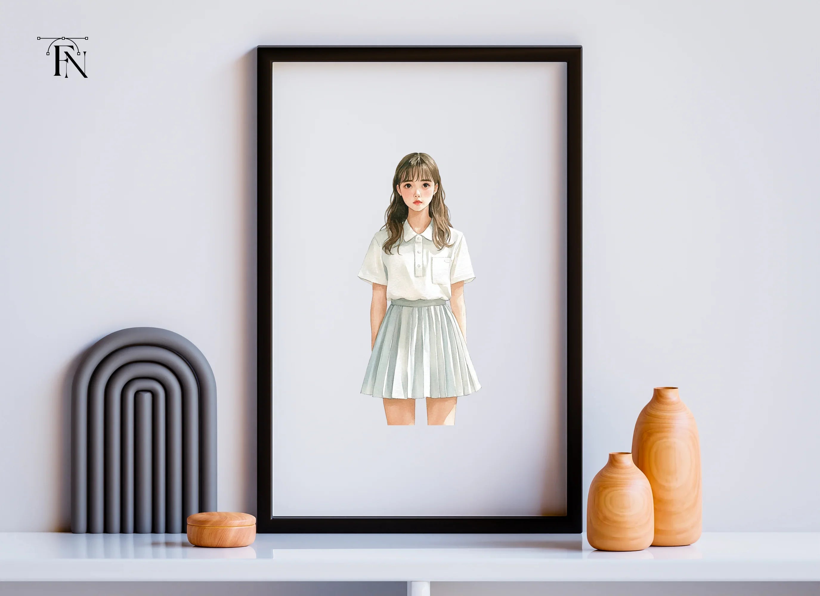 Cute Anime Girl in Pleated Skirt Clipart Bundle