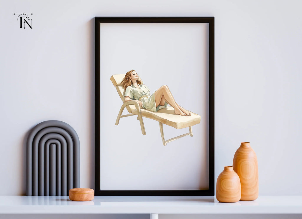 Sunbathing Women Lounge Chairs Clipart Bundle