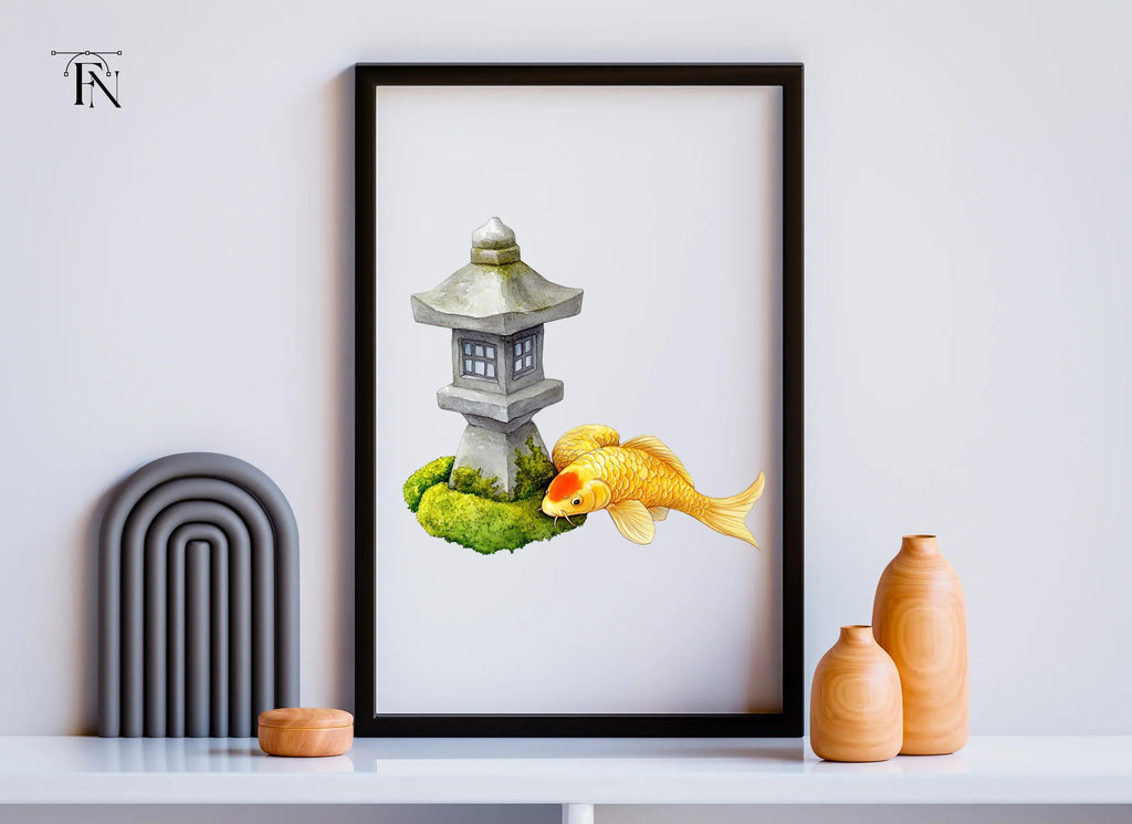 Japanese Garden Koi and Lantern Clipart Bundle