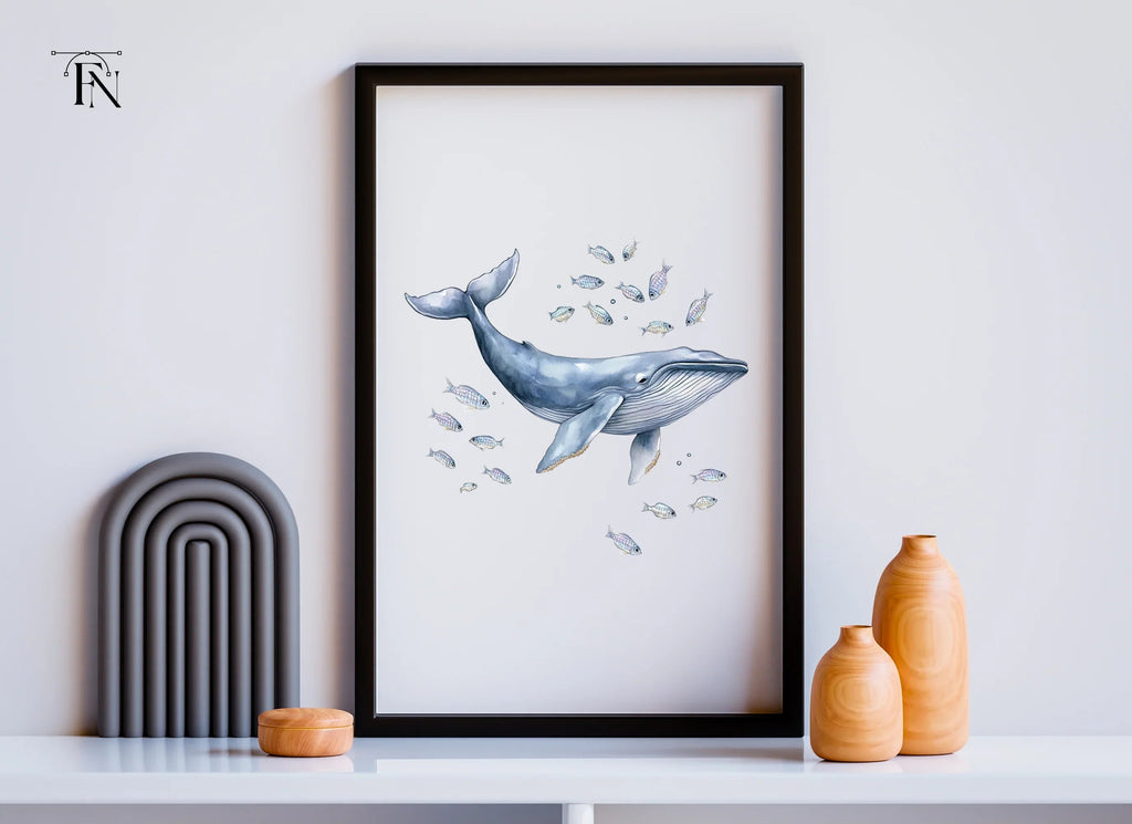 Blue Whale and Fish Ocean Clipart Bundle