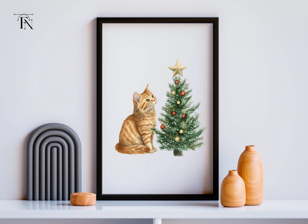 Christmas Kittens and Decorated Trees Clipart Bundle