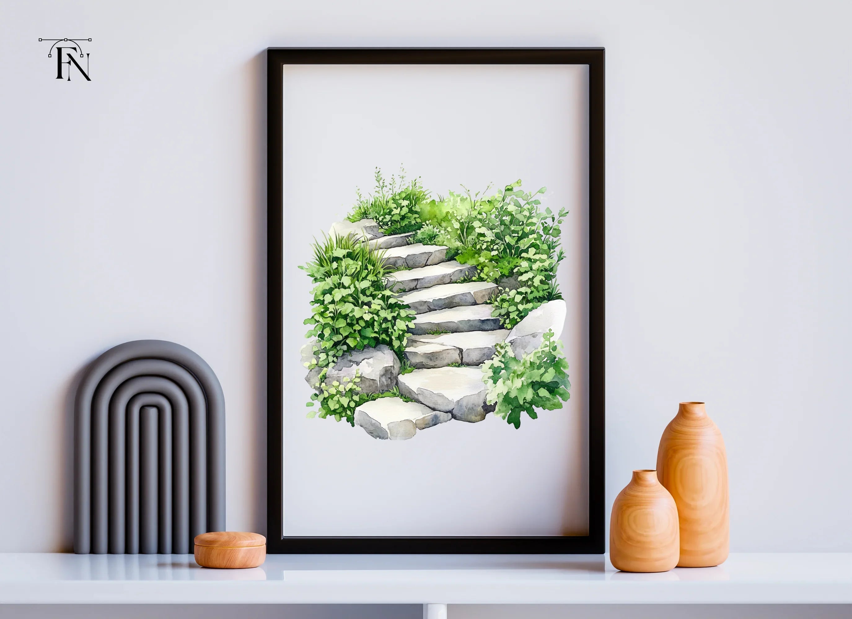 Stone Steps with Lush Greenery Clipart Bundle
