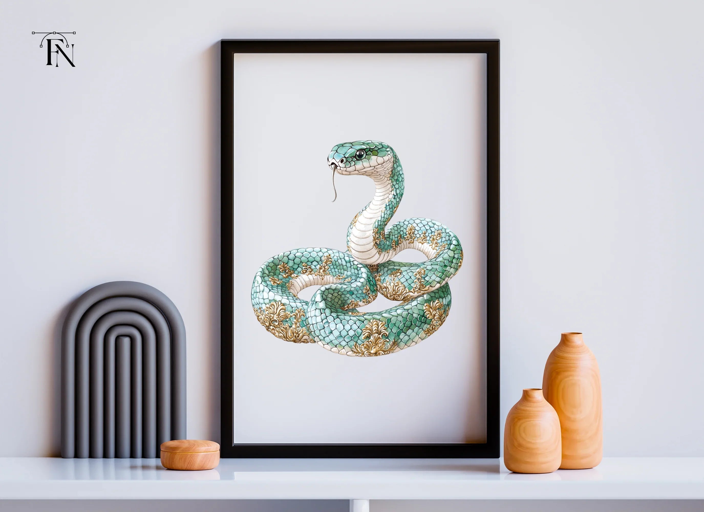 Elegant Teal Snake with Gold Ornaments Clipart Bundle