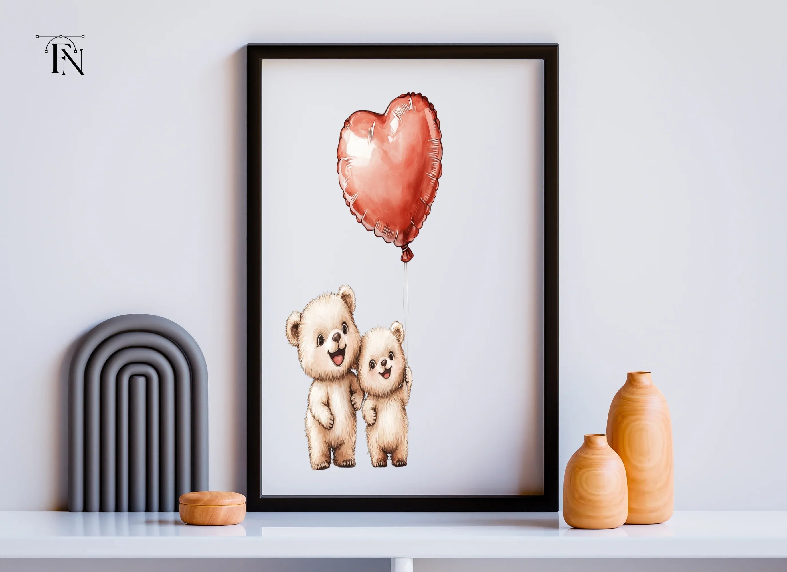Cute Teddy Bears with Heart Balloons Clipart Bundle