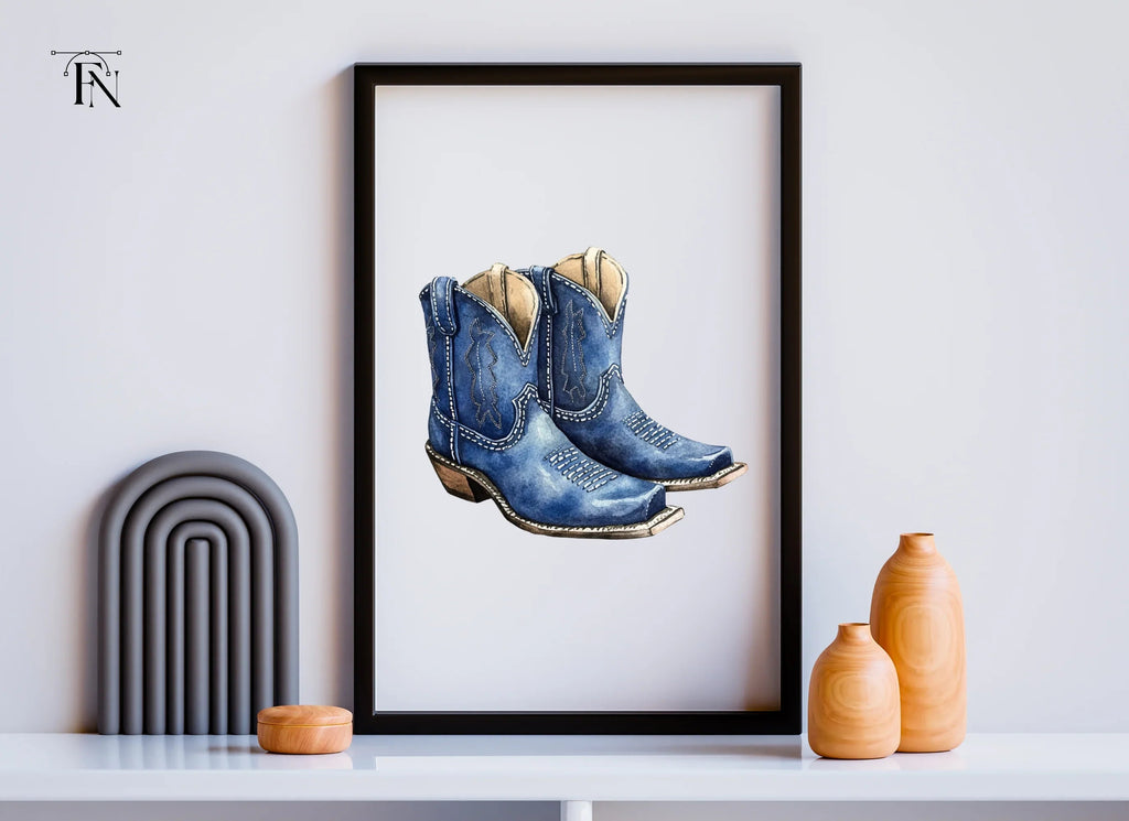 Denim Blue Cowboy Boots Clipart Bundle