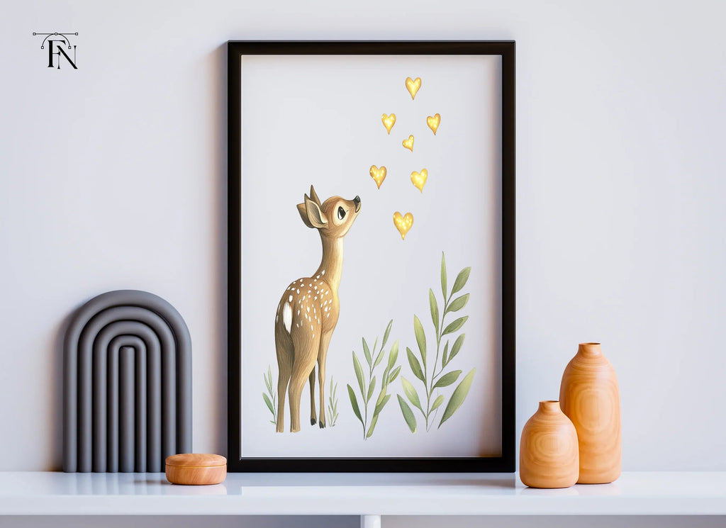 Cute Fawn with Golden Hearts Clipart Bundle