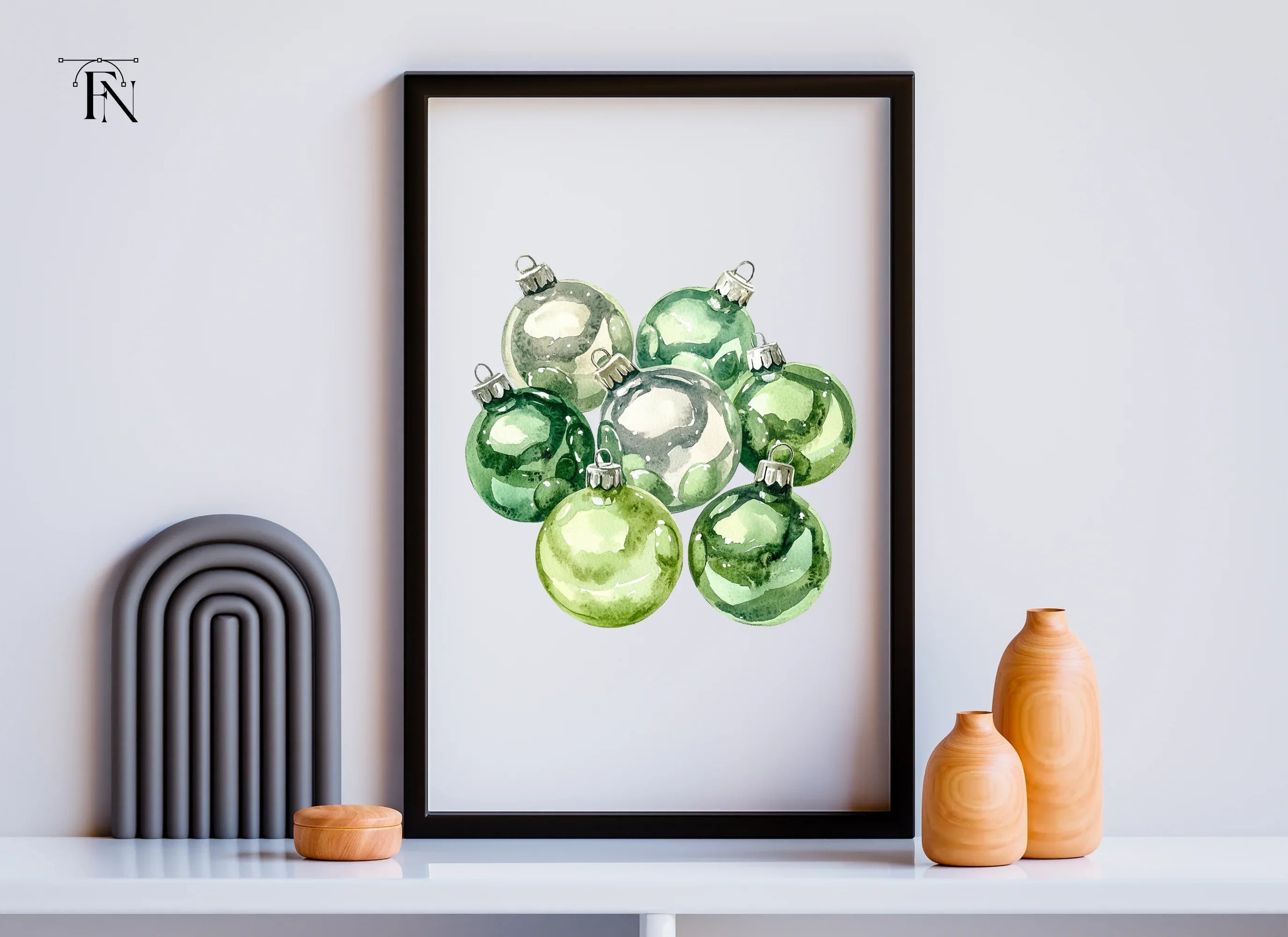 Pastel Green Silver Christmas Ornaments Clipart Bundle