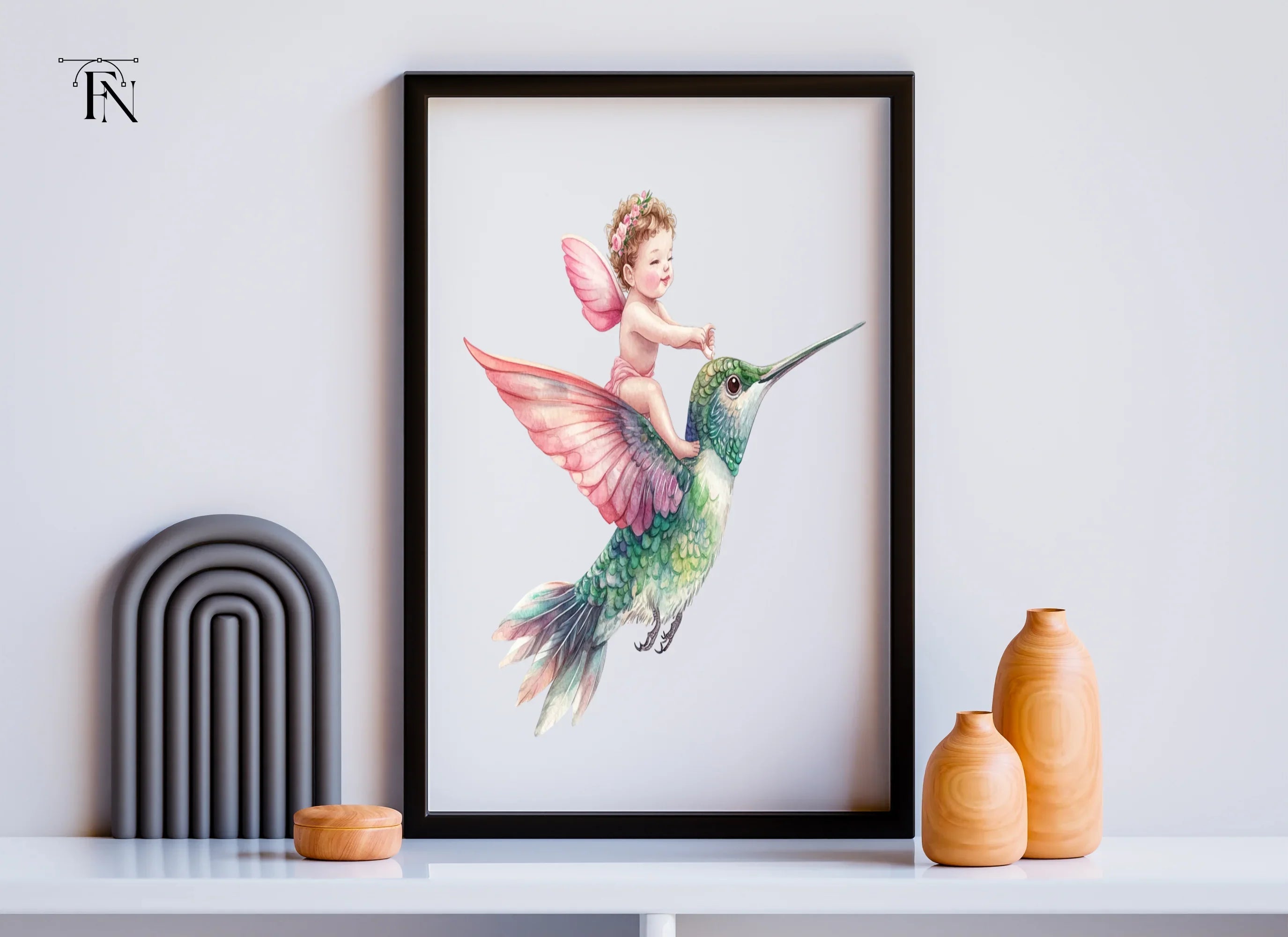 Adorable Cupid Riding Hummingbird Clipart Bundle