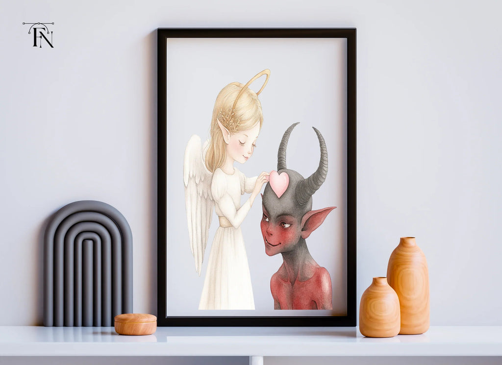 Cute Angel and Devil Heart Clipart Bundle