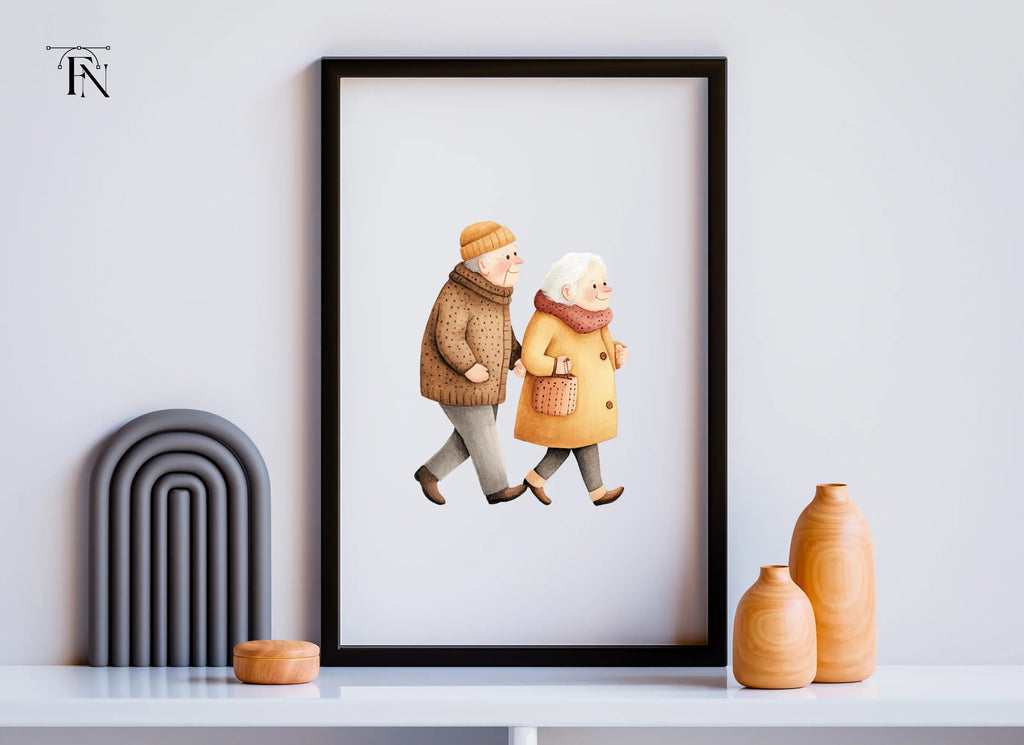 Elderly Couple Walking Clipart Bundle