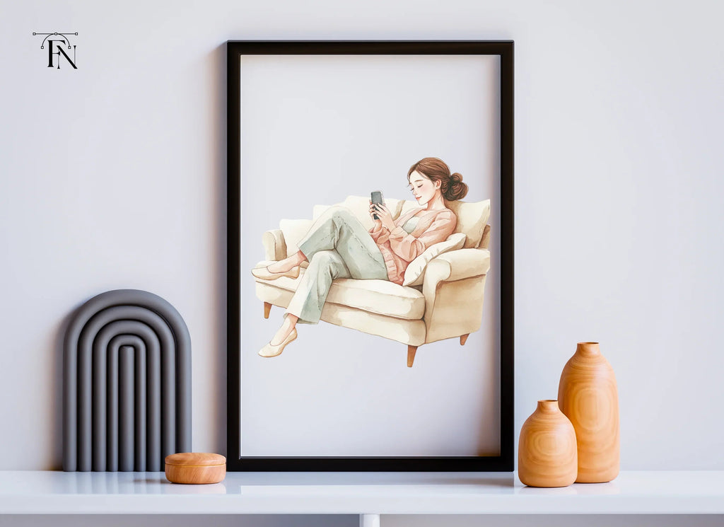 Cozy Women on Sofa Clipart Bundle