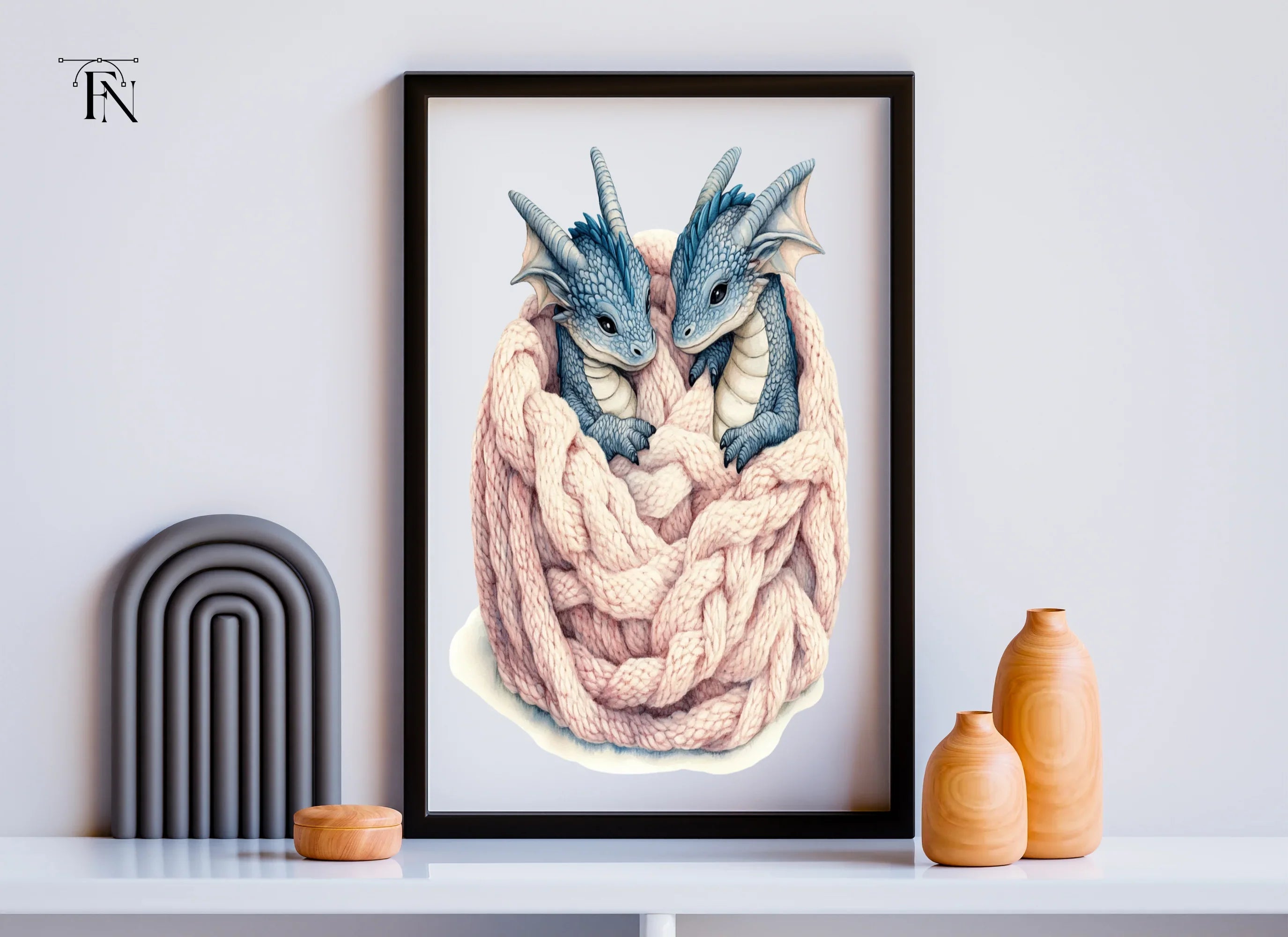 Cute Baby Dragons in Knitted Blanket Clipart Bundle