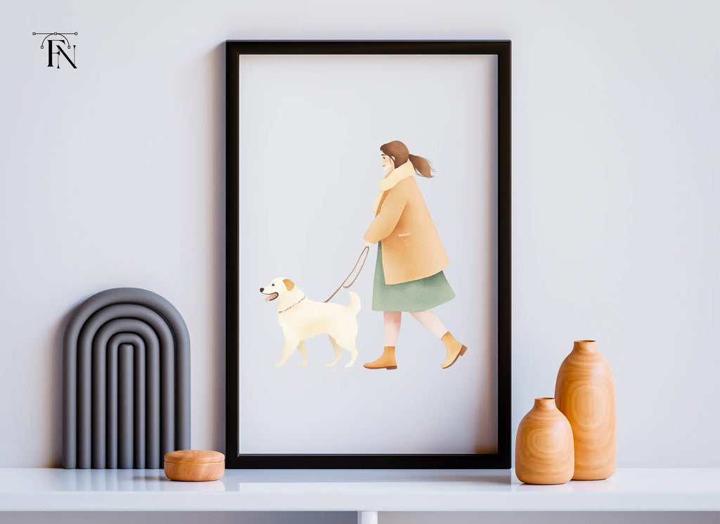 Woman Walking Dog Illustration Clipart Bundle