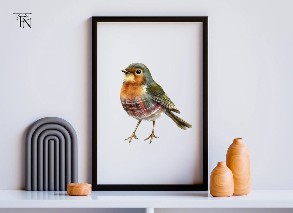 Festive Plaid Robin Bird Clipart Bundle