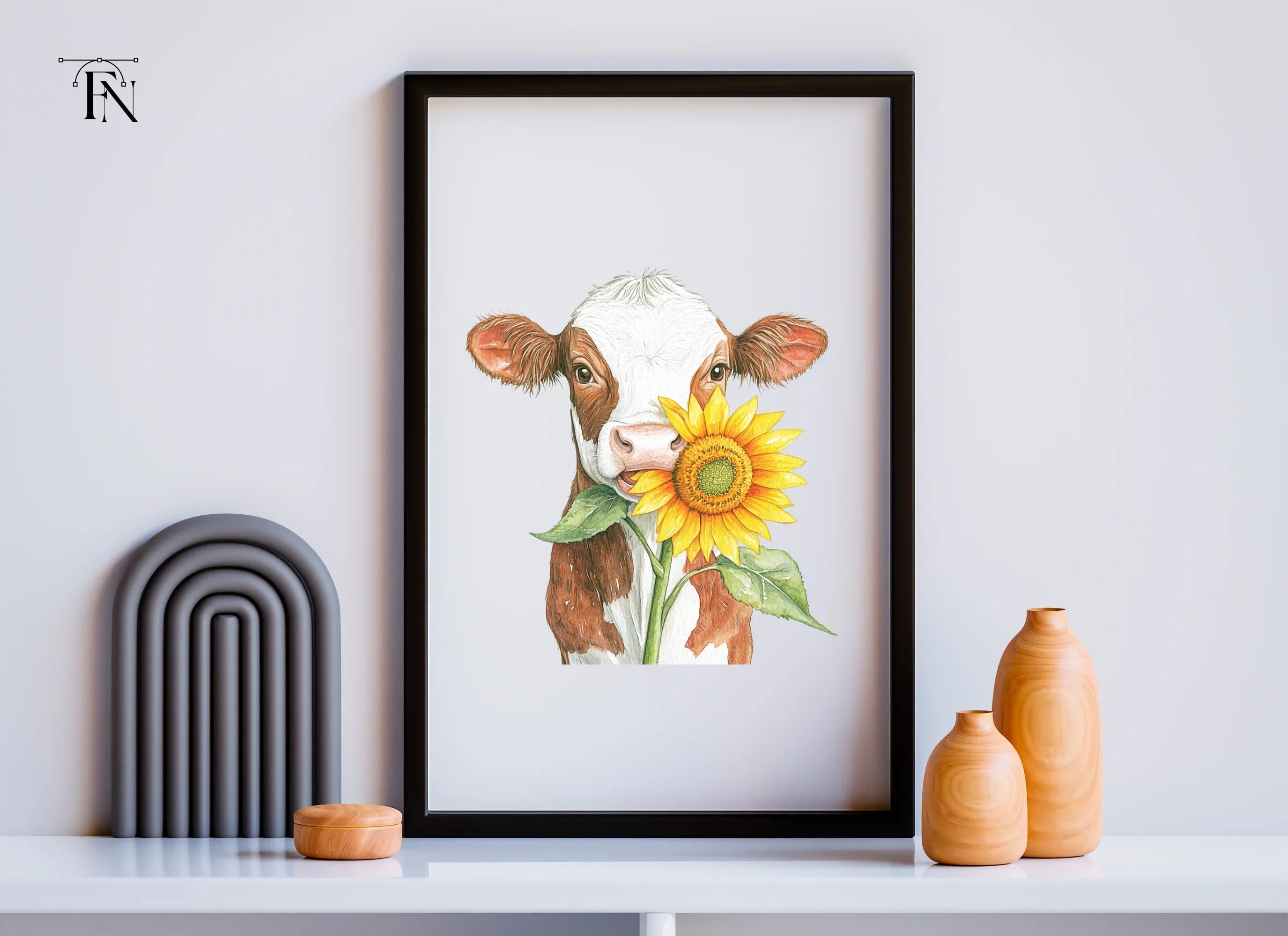Cute Cow with Sunflower Clipart Bundle