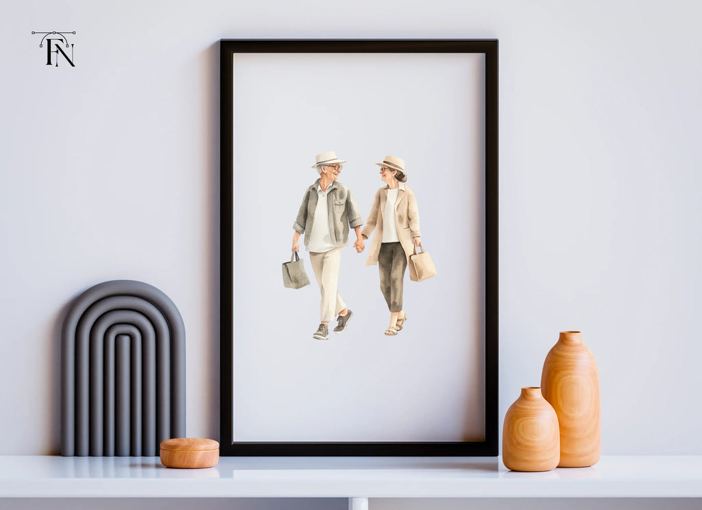 Elderly Couple Shopping Clipart Bundle