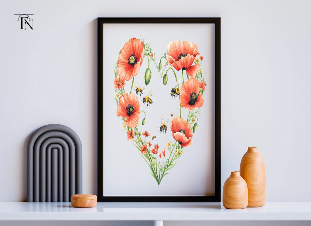 Poppy and Bee Heart Clipart Bundle