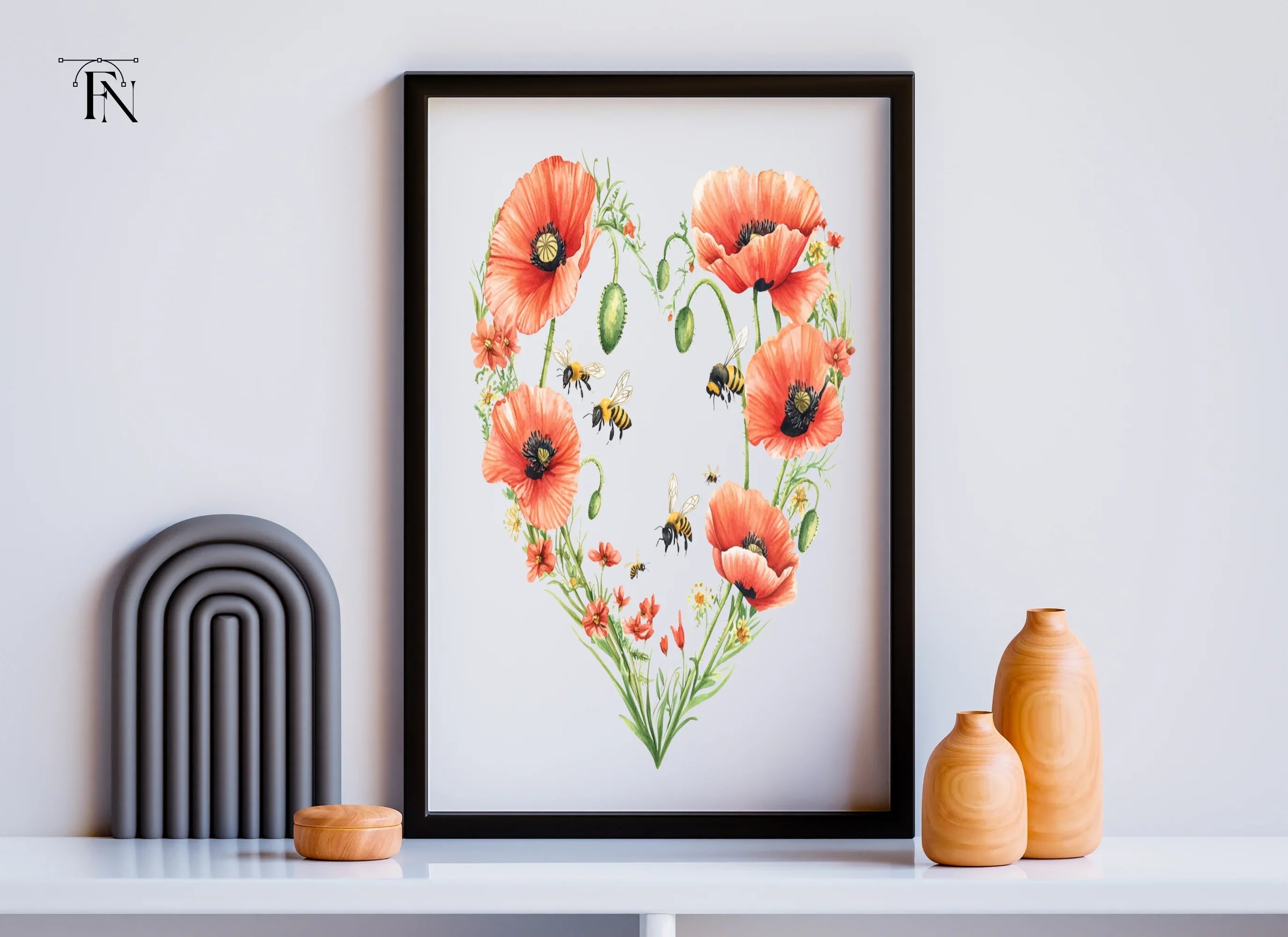 Poppy and Bee Heart Clipart Bundle