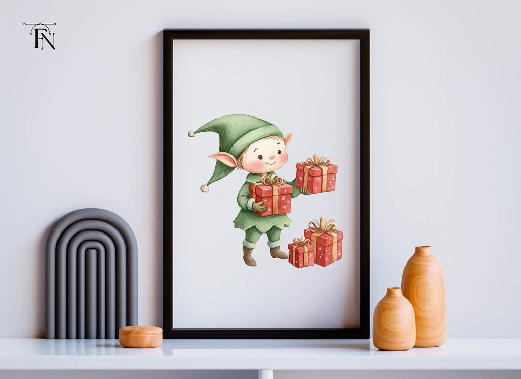 Christmas Elf with Gifts Clipart Bundle