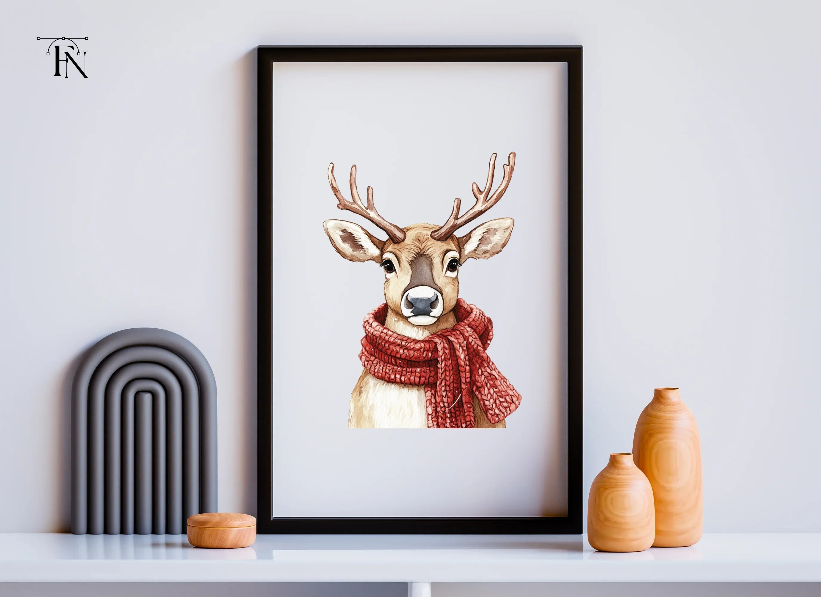 Festive Reindeer with Red Scarves Clipart Bundle