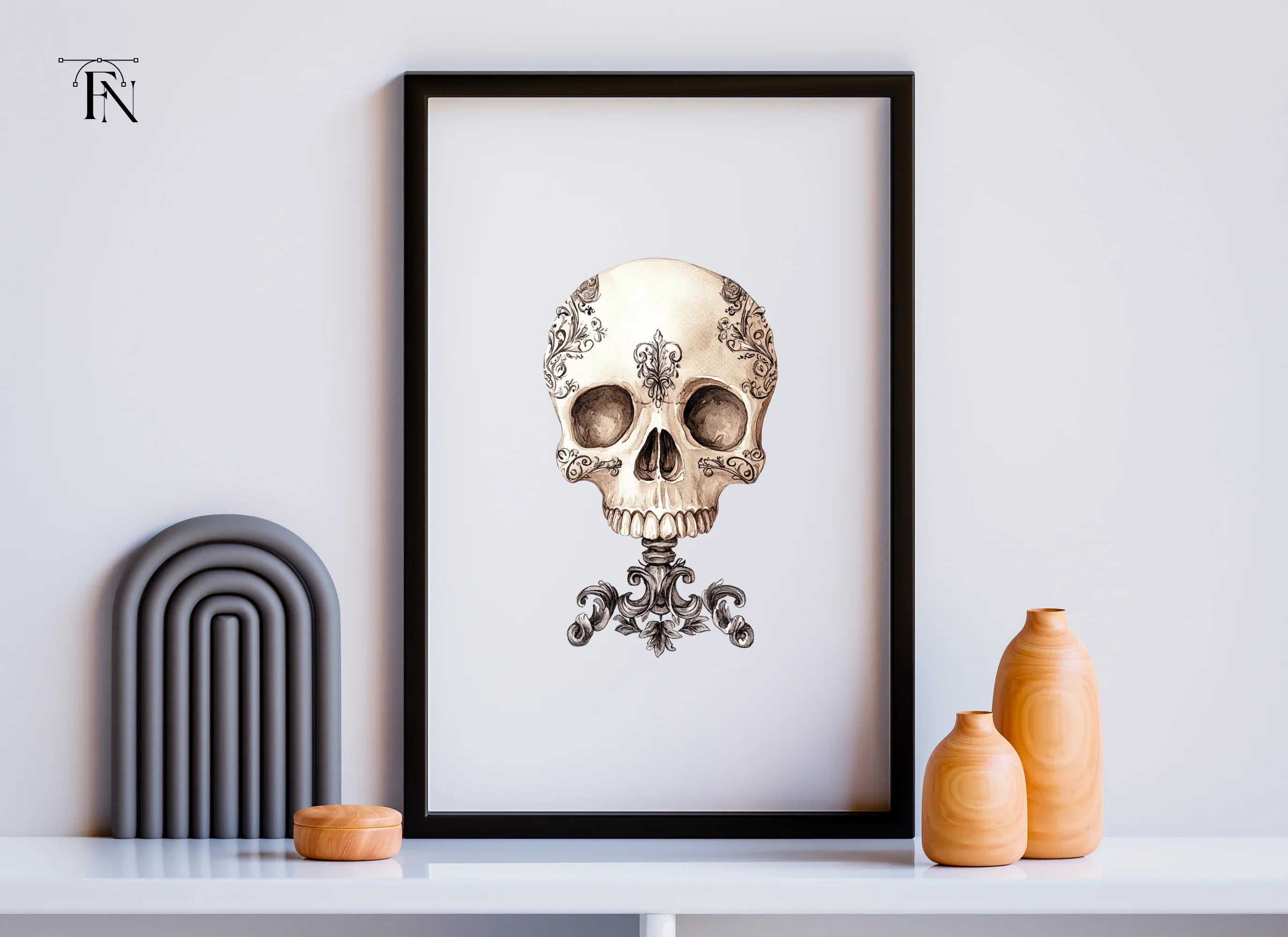 Ornate Floral Skull Clipart Bundle