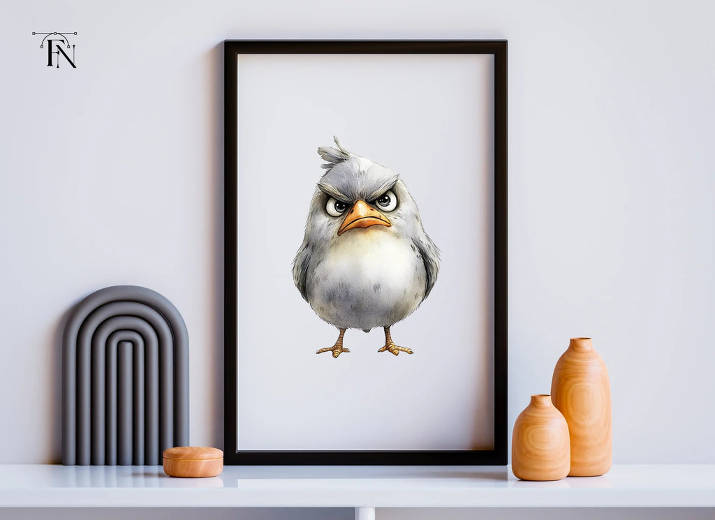 Angry Grey Bird Cartoon Clipart Bundle