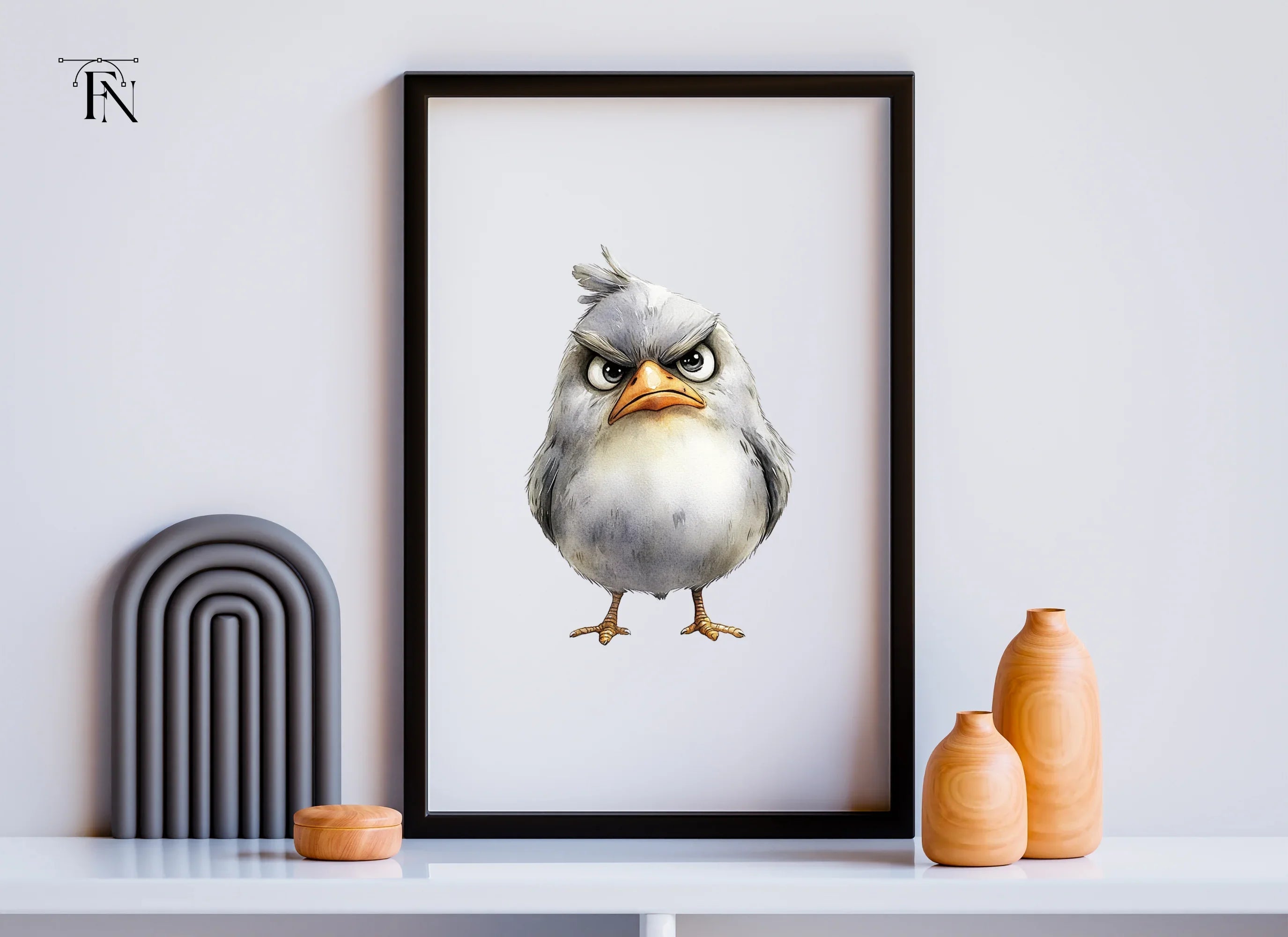 Angry Grey Bird Cartoon Clipart Bundle