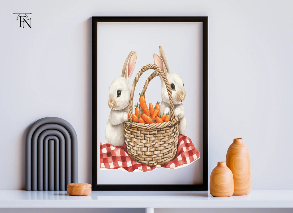 Cute Bunnies with Carrot Baskets Clipart Bundle