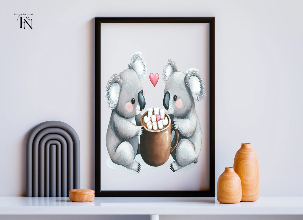 Sweet Koalas Sharing Hot Chocolate Clipart Bundle