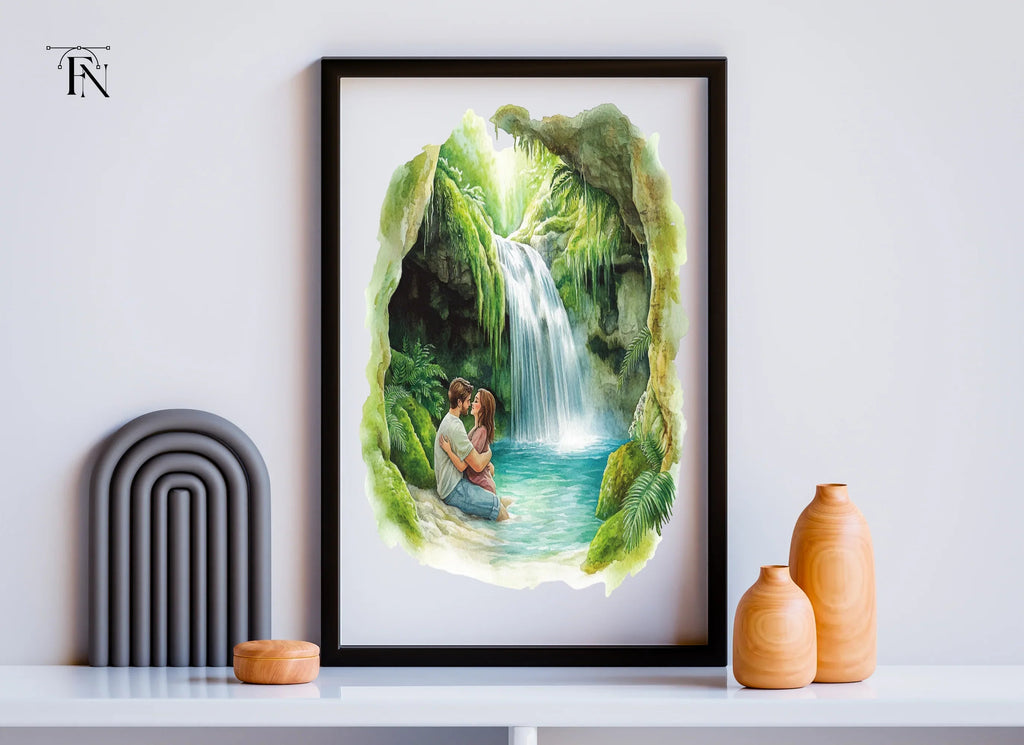 Romantic Couple Jungle Waterfall Clipart Bundle