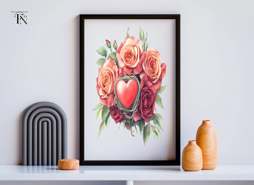 Romantic Rose Bouquets with Heart Clipart Bundle