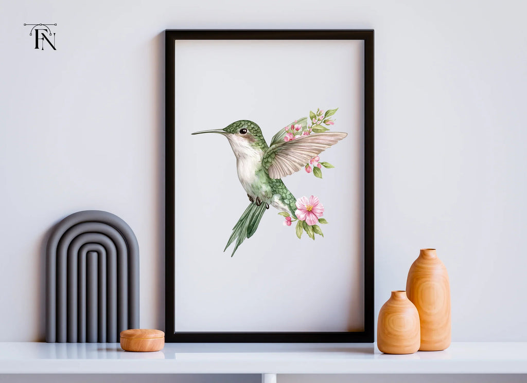 Hummingbird with Pink Flowers Clipart Bundle
