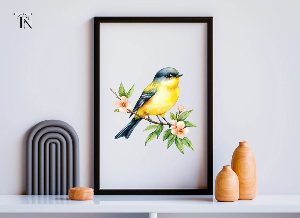 Yellow Bird on Branch Clipart Bundle
