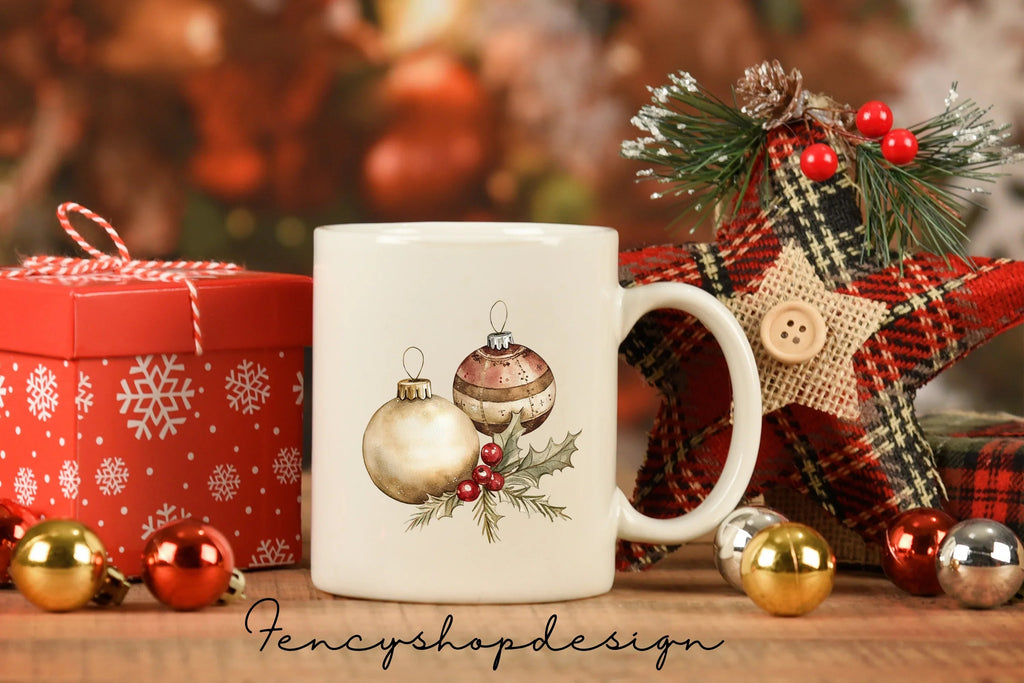 Rustic Christmas Ornaments Clipart Bundle