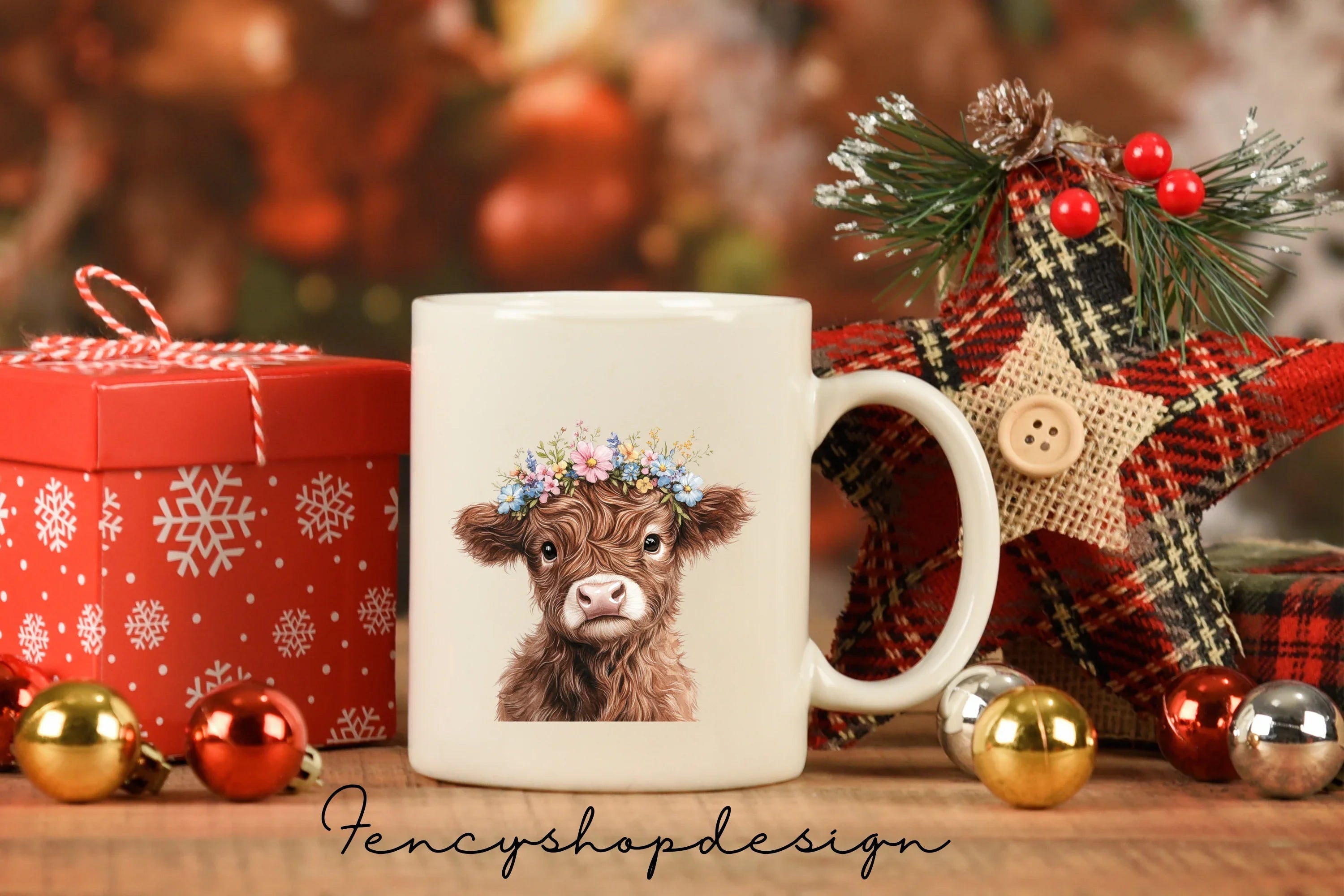 Adorable Highland Cows with Flowers Clipart Bundle
