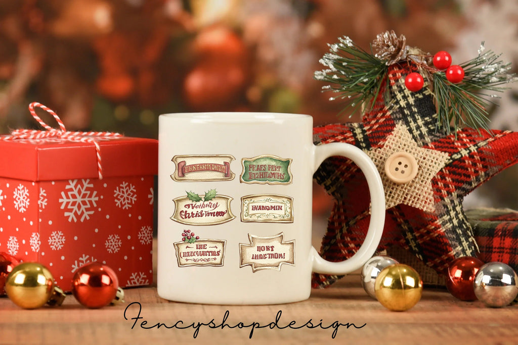 Vintage Christmas Labels Tags Clipart Bundle