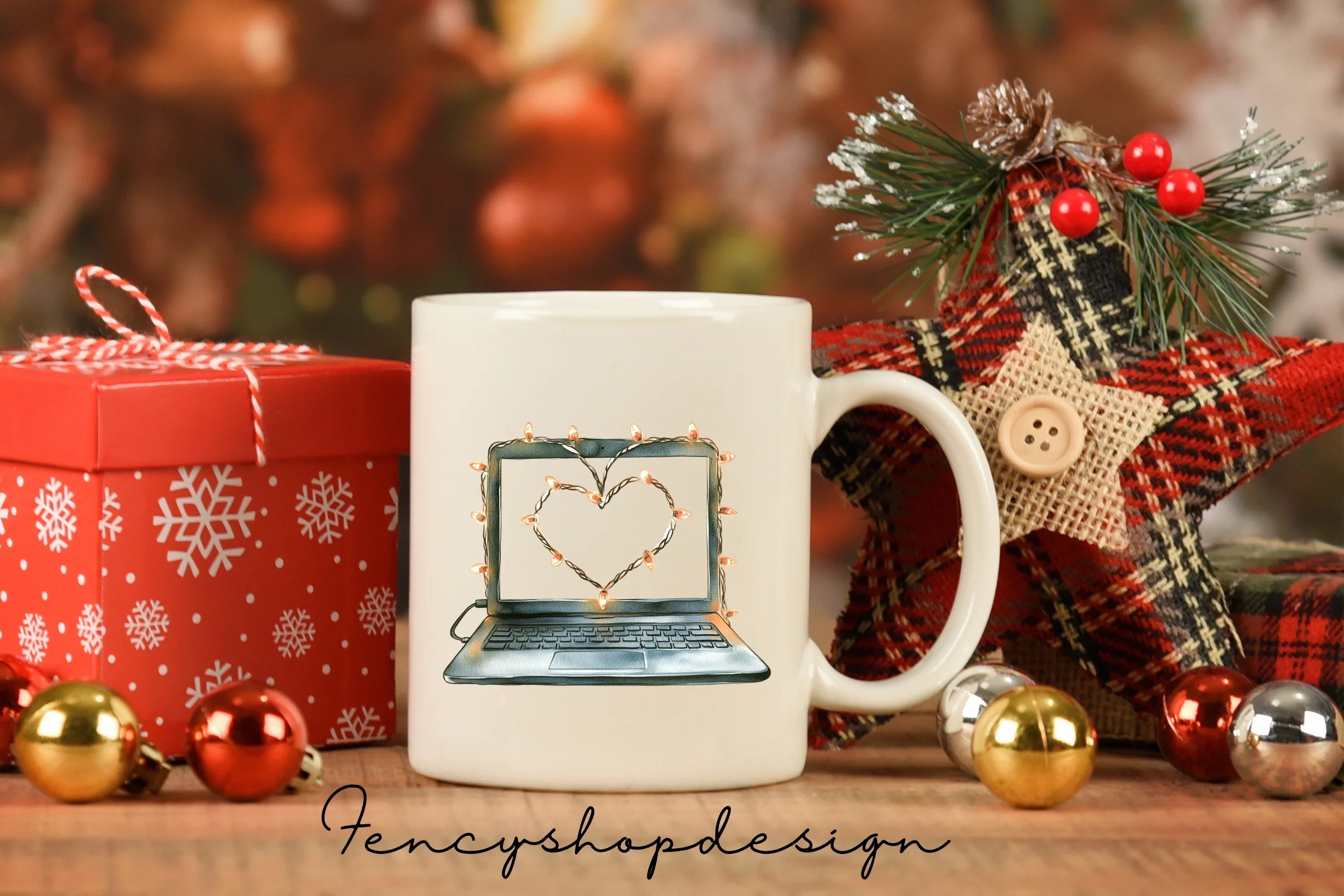 Christmas Laptop Pinecones Clipart Bundle