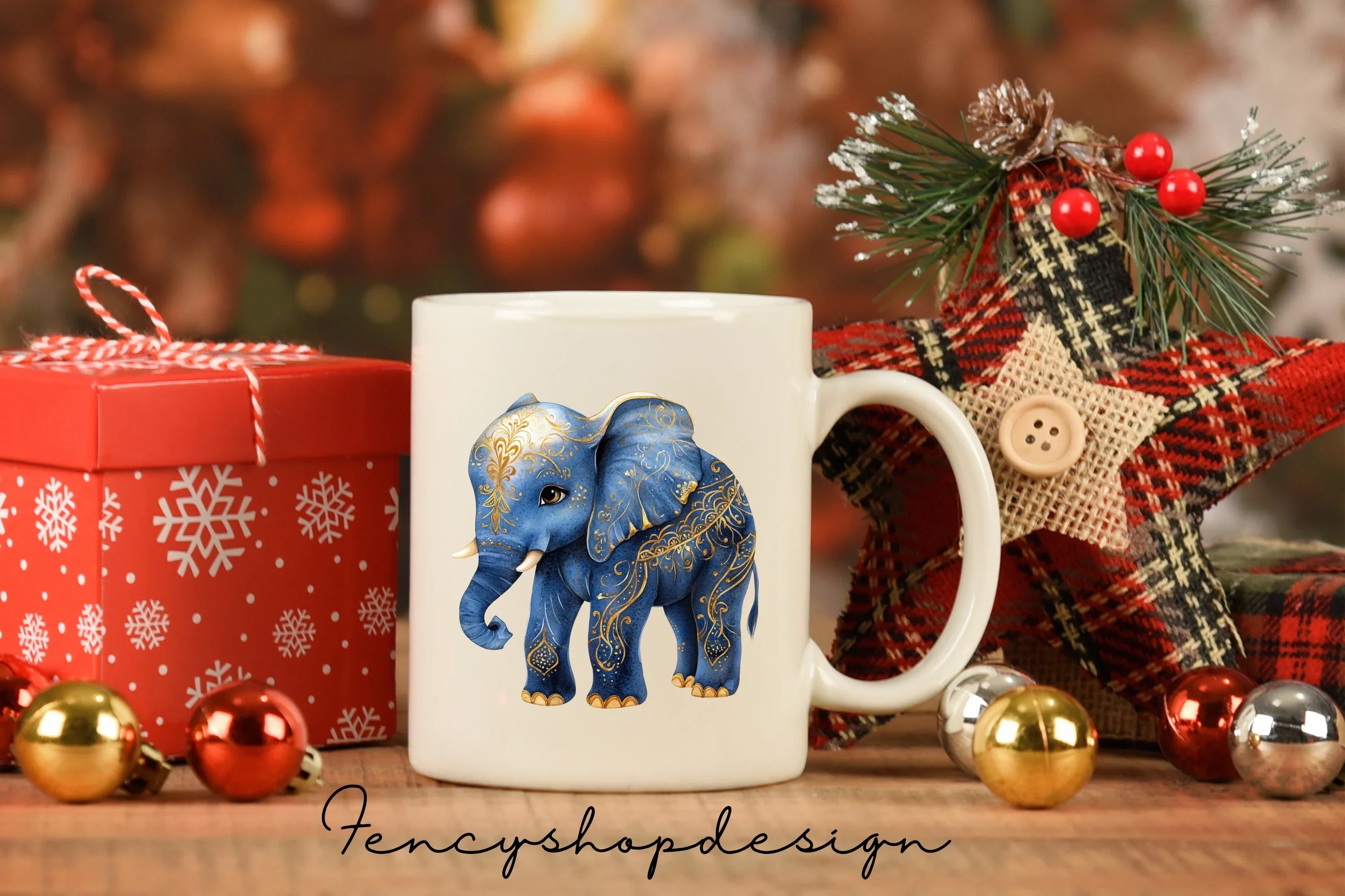 Majestic Blue Gold Elephant Clipart Bundle