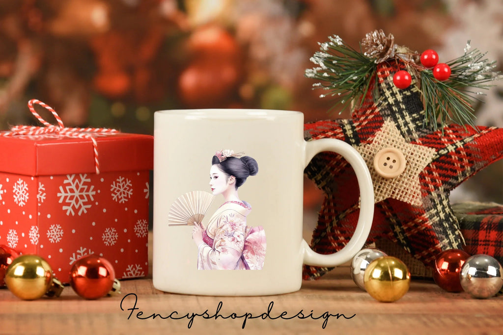 Geisha Ladies with Fans Clipart Bundle